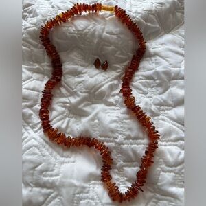 Amber Beaded Necklace and Earring Set